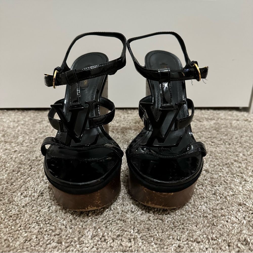 Louis Vuitton Black and Dark Brown Wedges Size EU 37